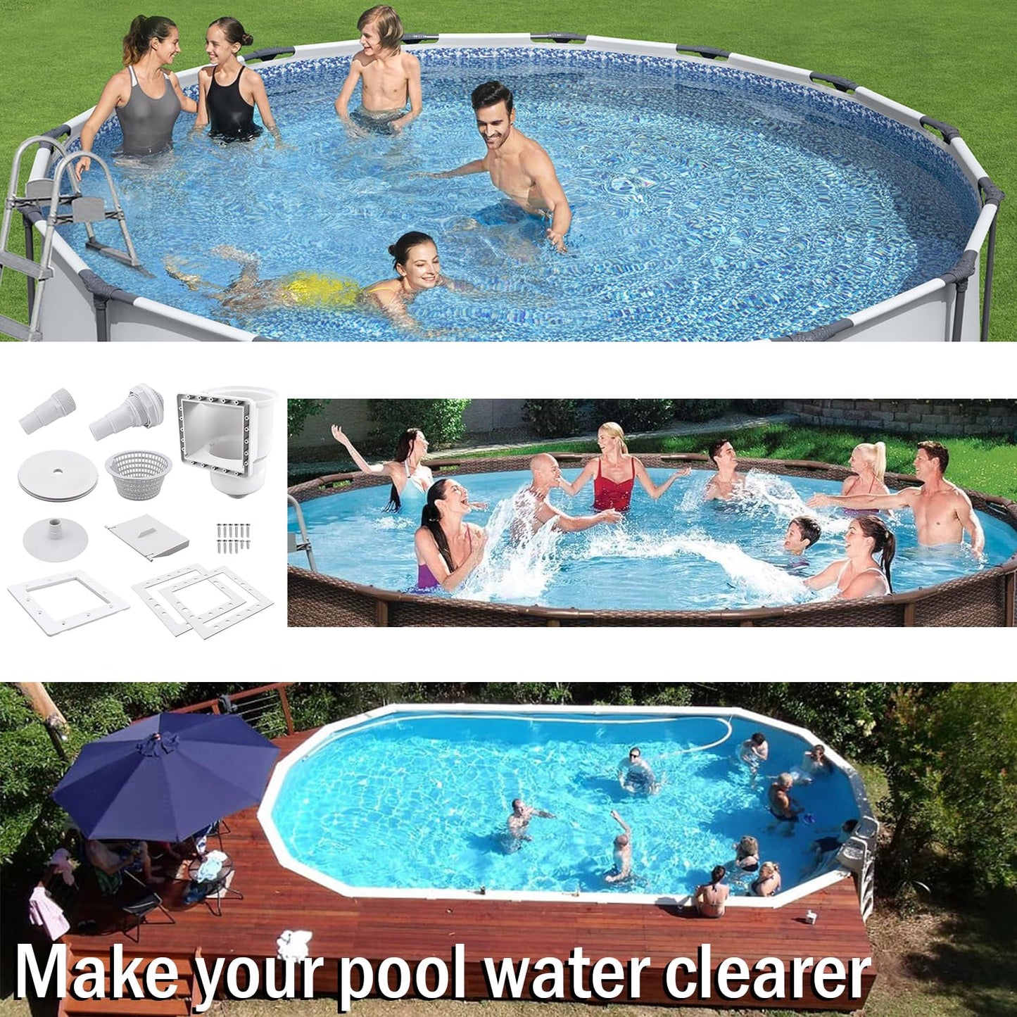 Kefly Above Ground Pools Skimmer with Accessories, Thru-Wall Skim Compatible with All Standard Pool Wall Cutouts