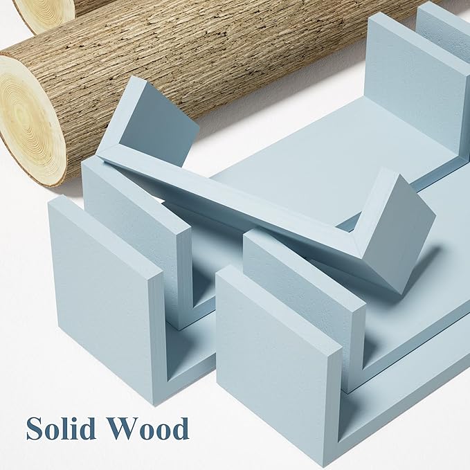 SRIWATANA Floating Shelves for Wall, Wall Shelves for Bathroom, Bedroom, Living Room, Kitchen, Office, Wood Shelves for Wall Decor Set of 5 (Blue)