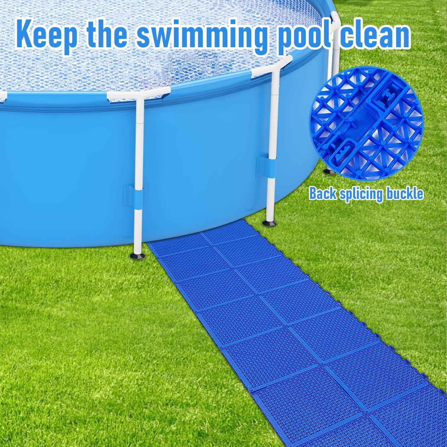 Hlimior 20Pcs Pool Drainage Mat,10.3" x 10.3"Above Ground Walkways, Pool Mat with Multiple Splicing Methods to Prevent Dirt from Entering The Pool,Interlocking Plastic Floor for Pools, Spas, Passways