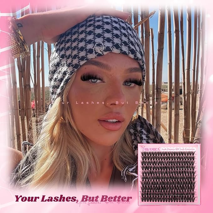 Yawamica Natural Fluffy Lash Clusters 50D Volume Eyelash Clusters 10-16mm Wispy Cluster Eyelash Extensions D Curl Individual Lashes with Thin Band DIY Lash Extension for Beginners