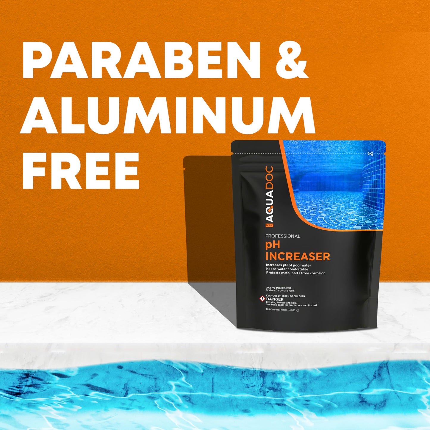 MAV AquaDoc pH Up for Swimming Pools - 10lb - pH Increaser for Pool Water - Sodium Carbonate Soda Ash for Swimming Pools - Pool Chemicals Made in The USA