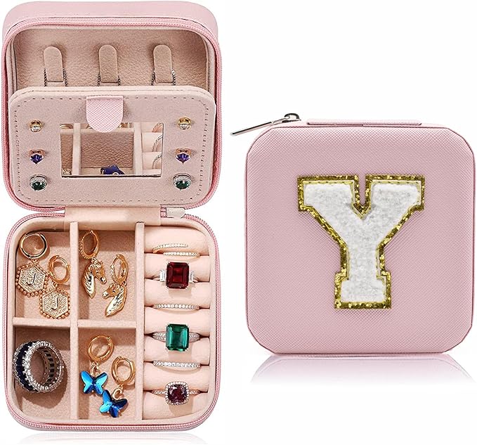 MODENGKONGJIAN Travel Jewelry Case for Women Fashion, Ring Necklace Earring Jewelry Holder Organizer Box, Small Portable Jewellery Storage, Initial Y