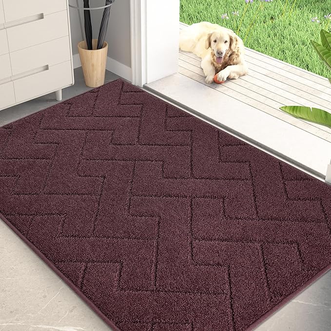 PURRUGS Dirt Trapping Door Mat 34" x 59", Non-Slip Machine Washable Entry Rug, Dog Doormat, Indoor Front Door Mat, Super Absorbent Entryway Rug for Muddy Shoes & Paws, Burgundy Red