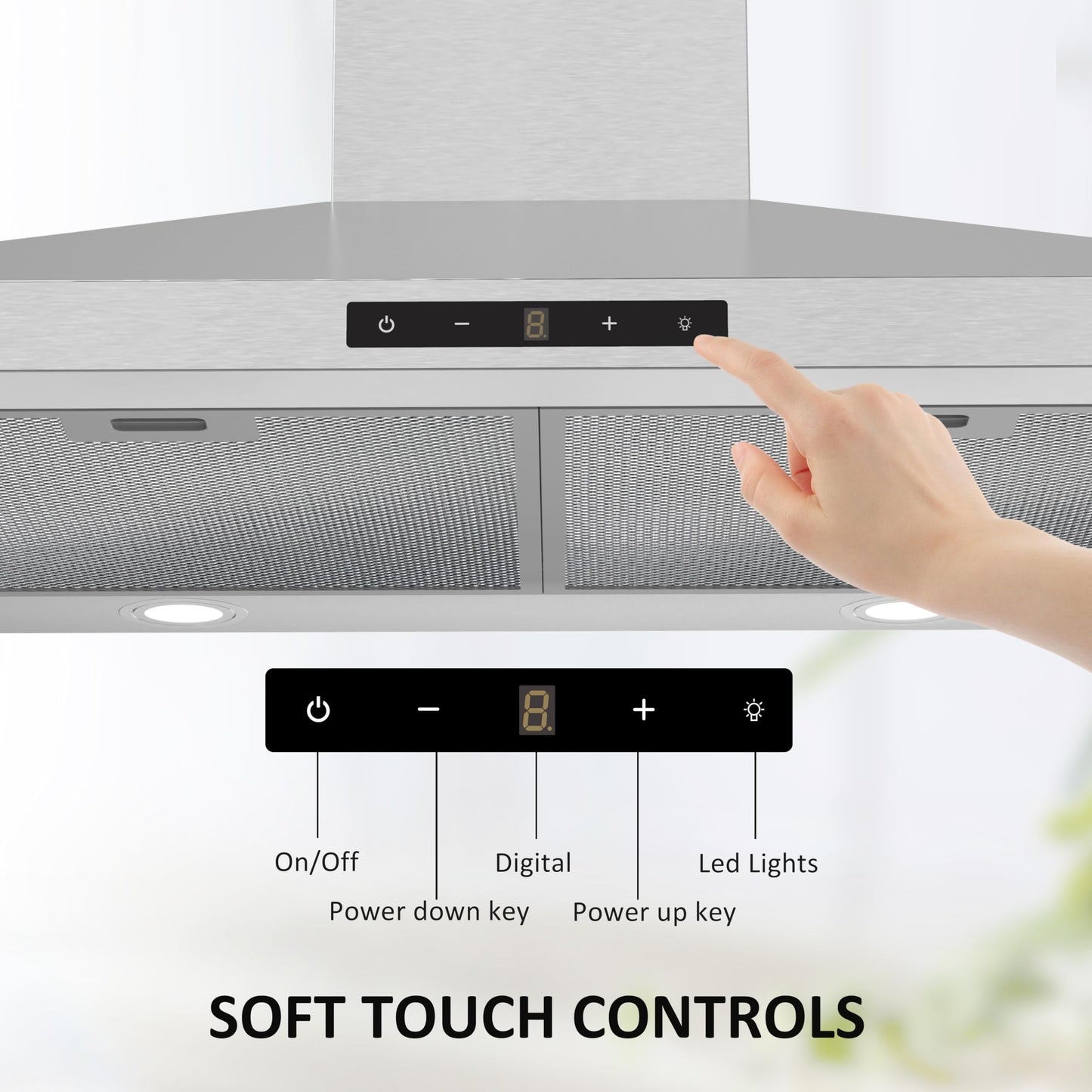 30 inch Wall Mount Range Hood, Touch Control LED Lights, 460 CFM Quiet Kitchen Stainless Steel Vent Hood with 3 Speed Exhaust Fan Ducted/Ductless Convertible, Dishwasher-Safe Baffle Filters