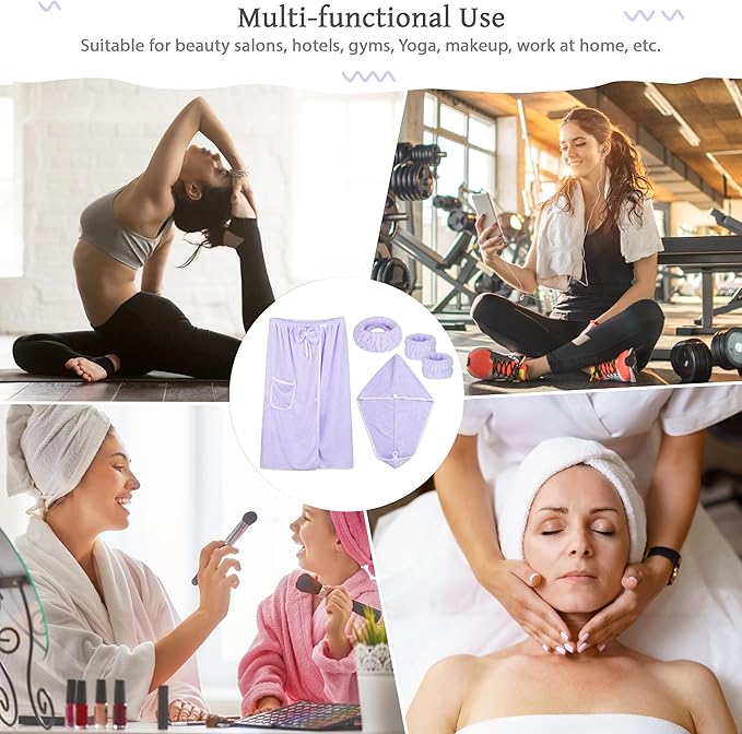 Towel Wrap Women Shower Robe Adjustable Closure Bathrobe with Hair Drying Towel & Spa Wraps