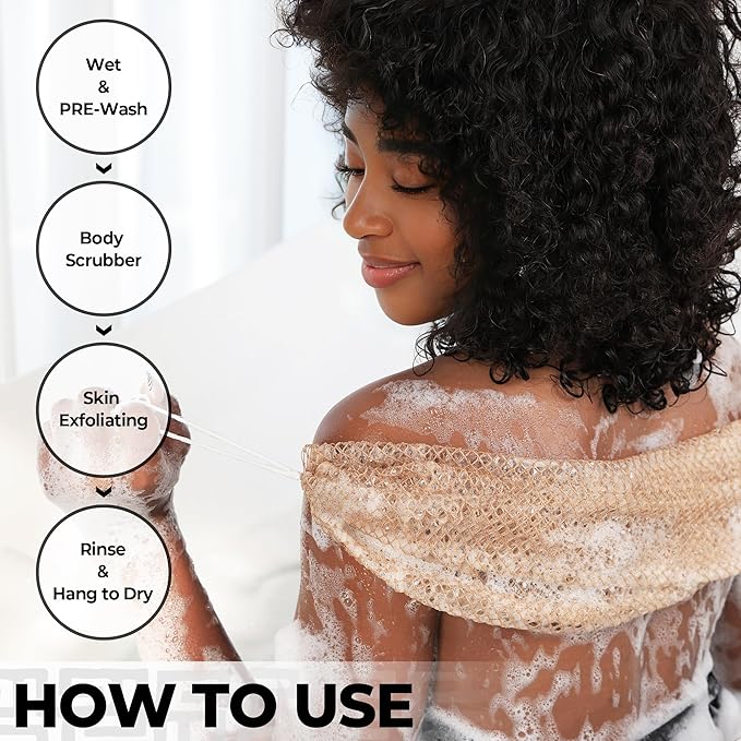 African Net Sponge Authentic - 2 Pieces 52IN Stretched Length Exfoliating Body Scrubber Bath Sponge - Loofah Washcloth Back Scrub for Shower Body Exfoliator