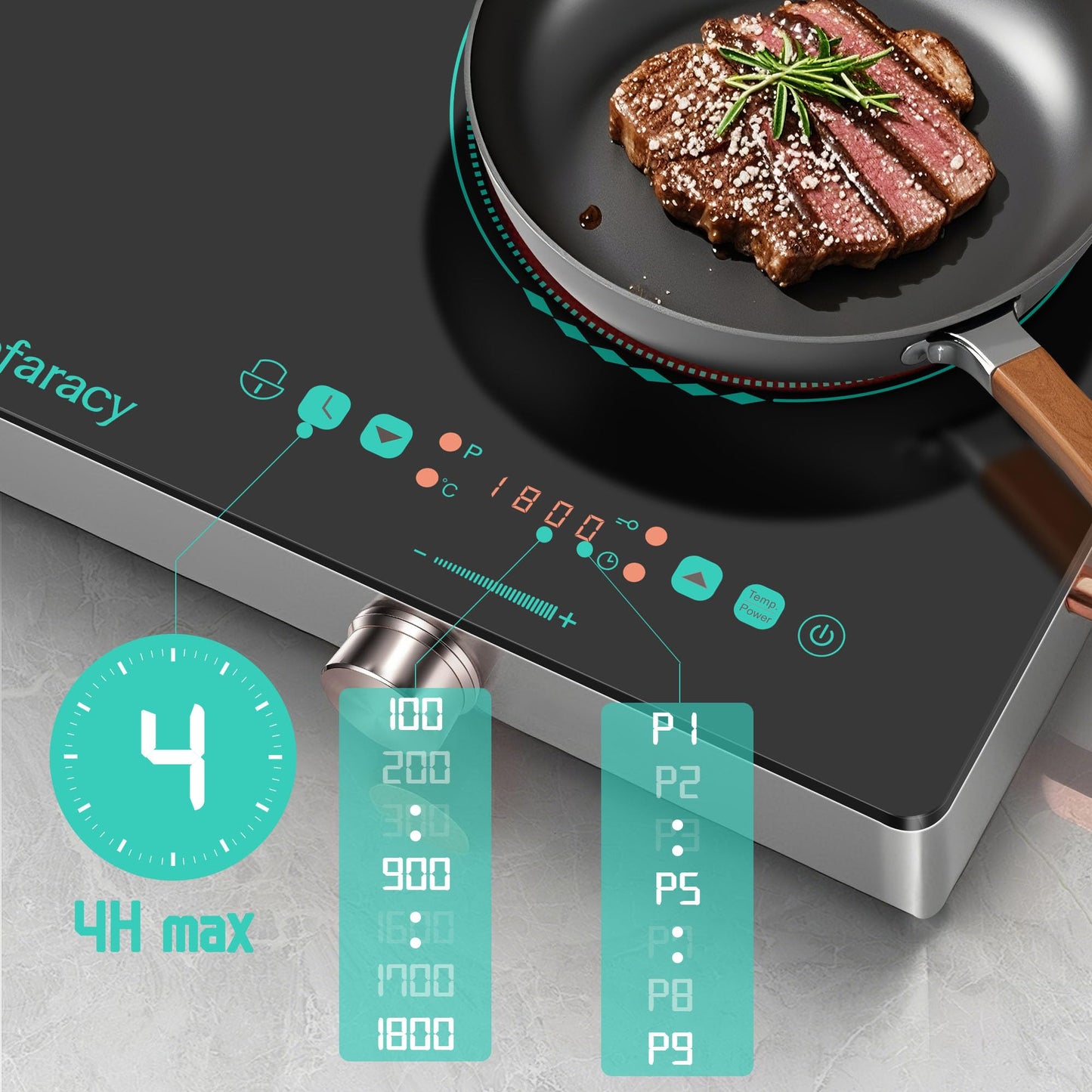 2 Burner Electric Cooktop 24 Inch, 110V 2000W Portable Electrics Stove Top with Handle, 9 Power Settings, Senor Touch & Knob Control, Safety Lock, Timer, 110-120V Plug in (2 Burner Green)