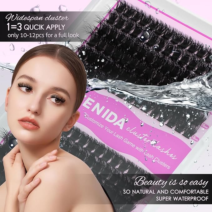 SOFENIDA Lash Clusters Kit Eyelash Clusters 100D+150D Thick Volume Cluster Eyelash Extensions D Curvature Cluster Lashes 10-18mm Wispy DIY Lash Extension Kit(100D+150D-10-18MIX Thick Kit)