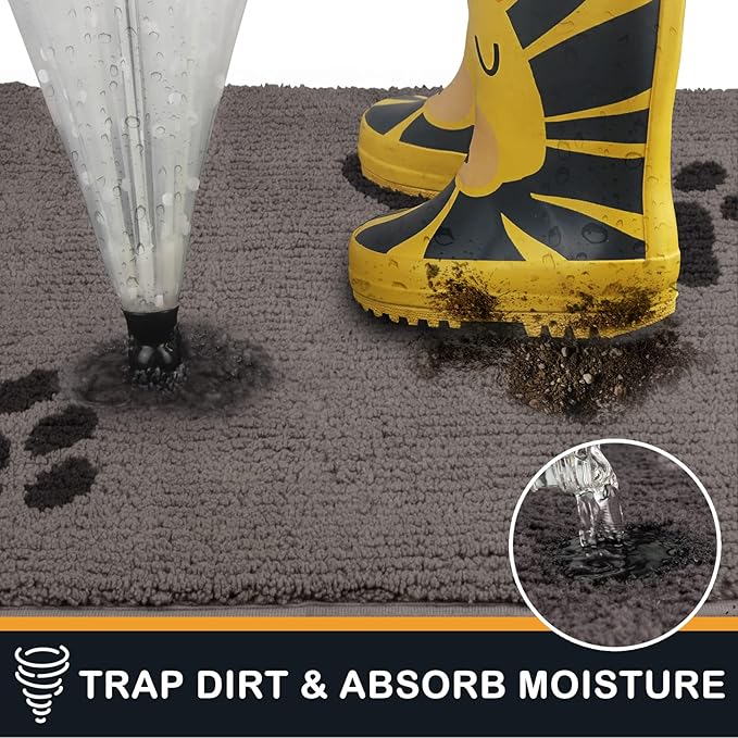 PURRUGS Dirt Trapping Door Mat 20" x 31.5", Non-Skid/Slip Machine Washable Microfiber Entrance Rug, Shoes Scraper, Dog Doormat, Super Absorbent Floor Mat for Muddy Wet Shoes and Paws, Light Grey