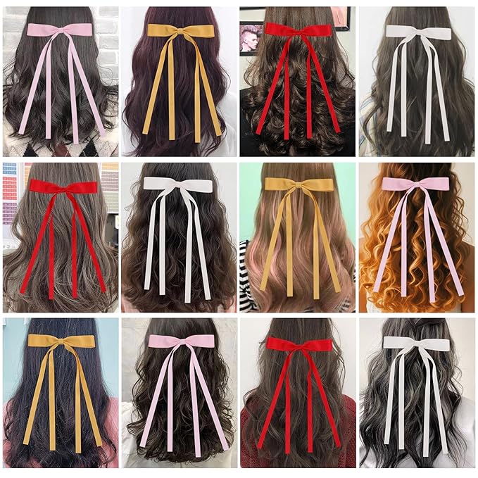 Hair Bows Clips Coquette Ribbon Bowknot with Long Tail Princess Hair Bows French Barrettes Hair Accessories for Women Girls 16PCS (redÃ¯Â¼ÂCreamÃ¯Â¼ÂPinkÃ¯Â¼ÂYellow)