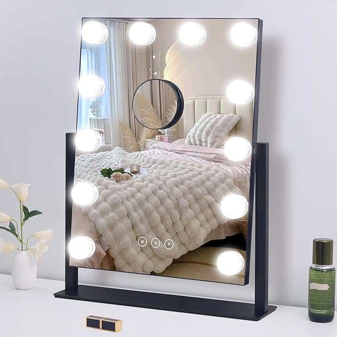 Vanity Mirror with Lights,Makeup Mirror with Lights,3 Color Lighting Modes Detachable 10X Magnification Mirror Touch Control,360°Rotation,White