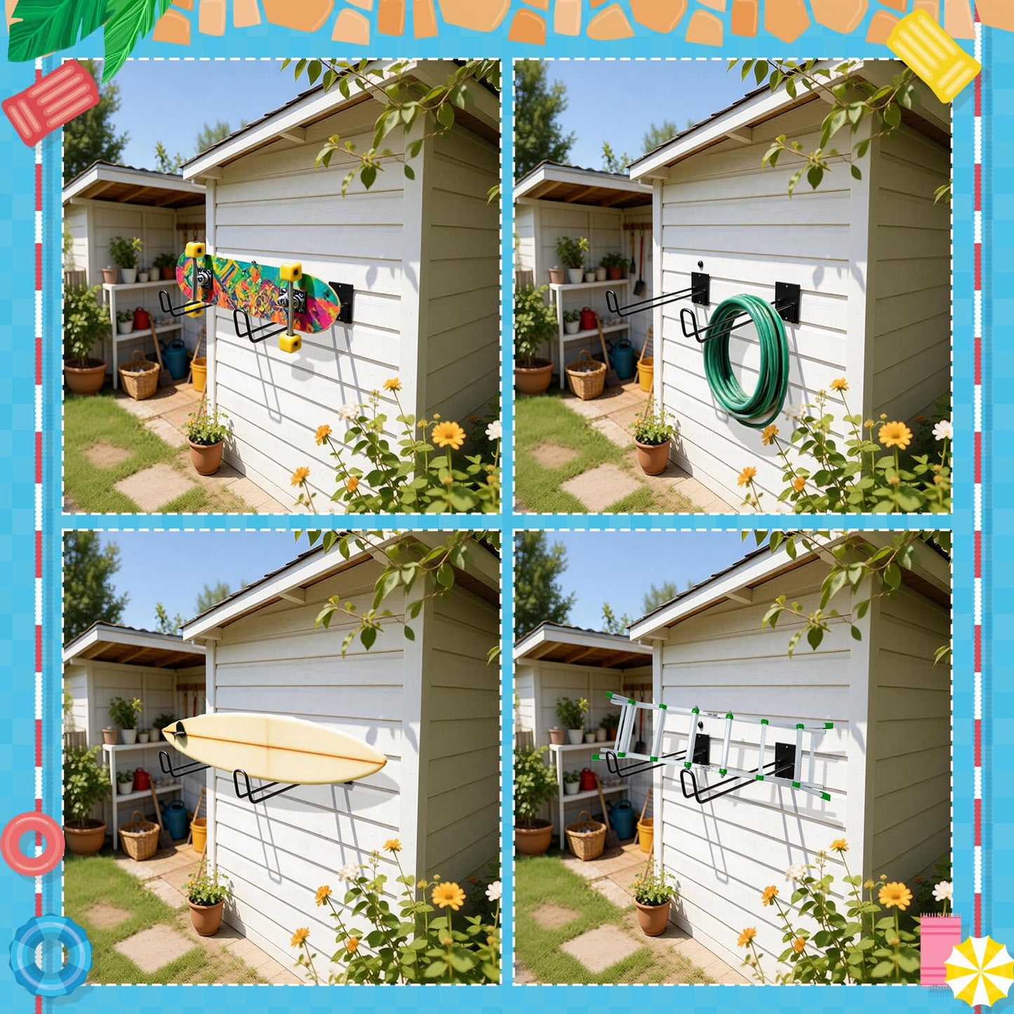MUOUAKATE 3 Pcs Pool Float Storage Holder, 17.3 Inch Wall Mount Pool Float Organizer Storage Rack with Hangers for Swimming Ring, Towel, Tools & More Storage Indoor Outdoor Space-Saving