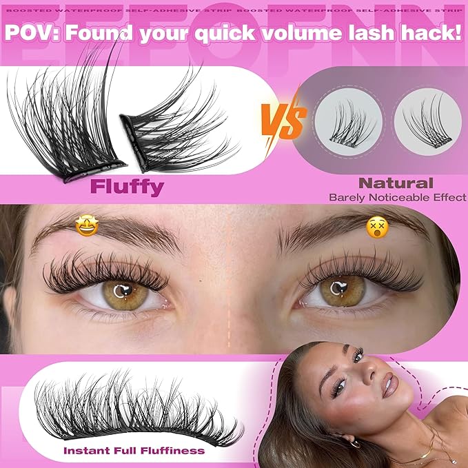 Self Adhesive Eyelashes Wispy Pre Glued Lashes Natural Self Adhesive Lash Clusters 10-16mm Press On Lashes DIY Eyelash Extension Kit No Glue Needed Spider Cluster Lashes with Tweezers by Eefofnn