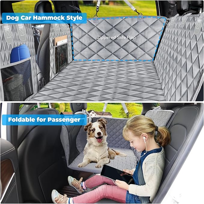 URPOWER Back Seat Extender for Dogs - Hard Bottom Dog Car Seat Cover Holds 550 lbs, Waterproof Dog Hammock Dogs Bed for Cars, SUVs, Pet Backseat Protector with Mesh Window & Large Space