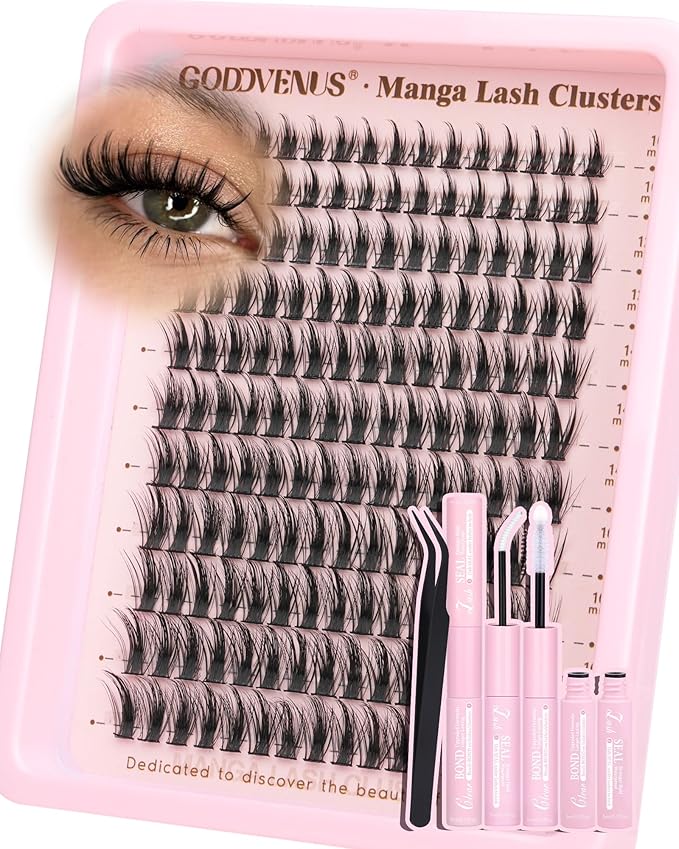 Fluffy Manga Lash Clusters Kit, Natural Wispy Cluster Eyelash Extensions, DIY Lash Extension at Home For Dolly Anime Look, Fairy Individual Lashes Kit with Waterproof Bond and Seal