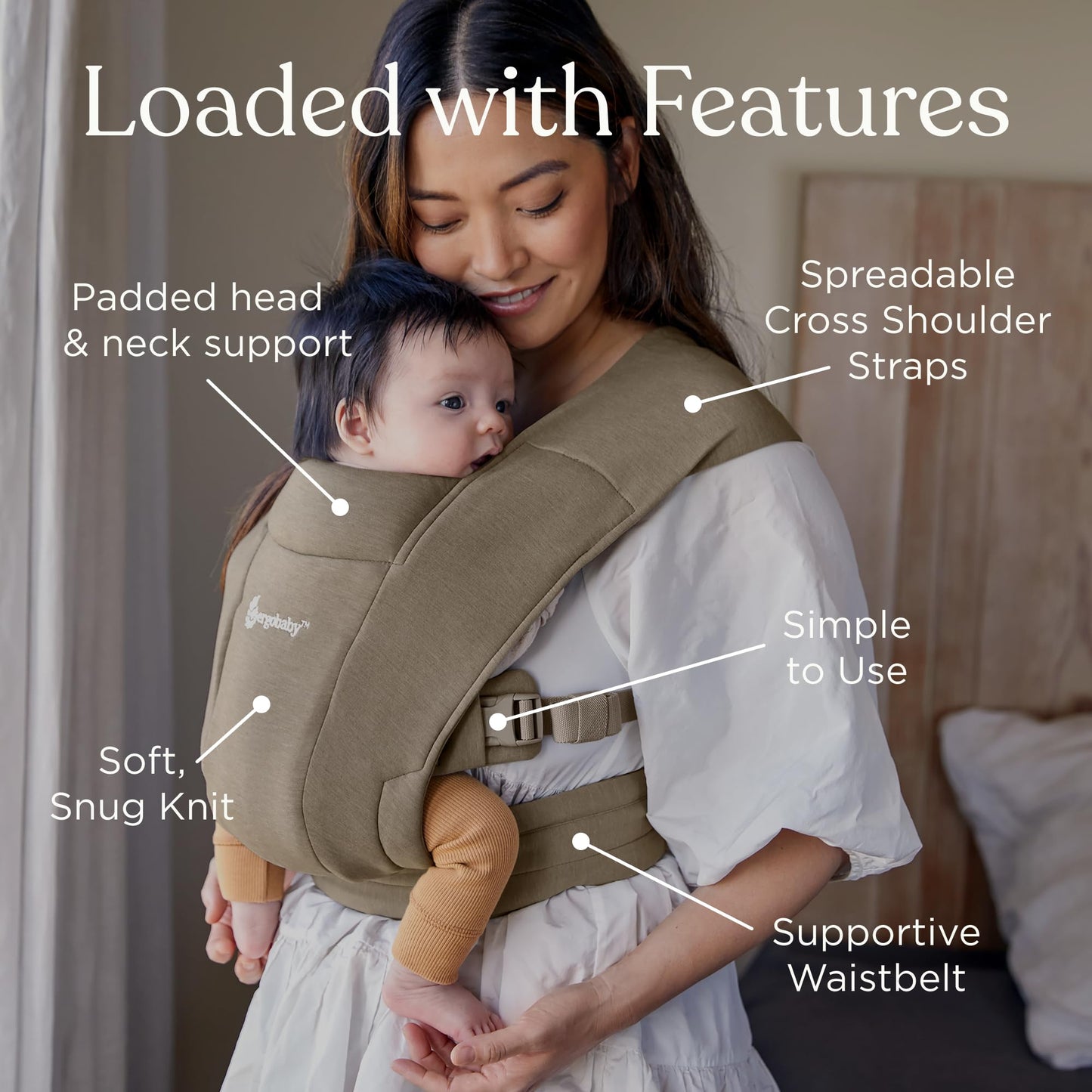 Ergobaby Embrace Newborn Baby Carrier for Infants 0-12 Months (7-25 lbs) - Ergonomic 2-Position Infant Carrier with Head and Neck Support, Hip-Healthy Positioning - Canyon Clay