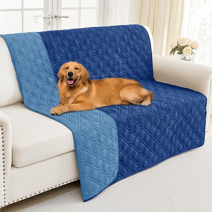 Smiry Reversible Waterproof Couch Covers for Sofa, Washable Dogs Pet Couch Covers for 3 Cushion Sofa Pet Friendly, Water Resistant Furniture Protector Slipcover, Geometric (52"x82", Navy/Blue)