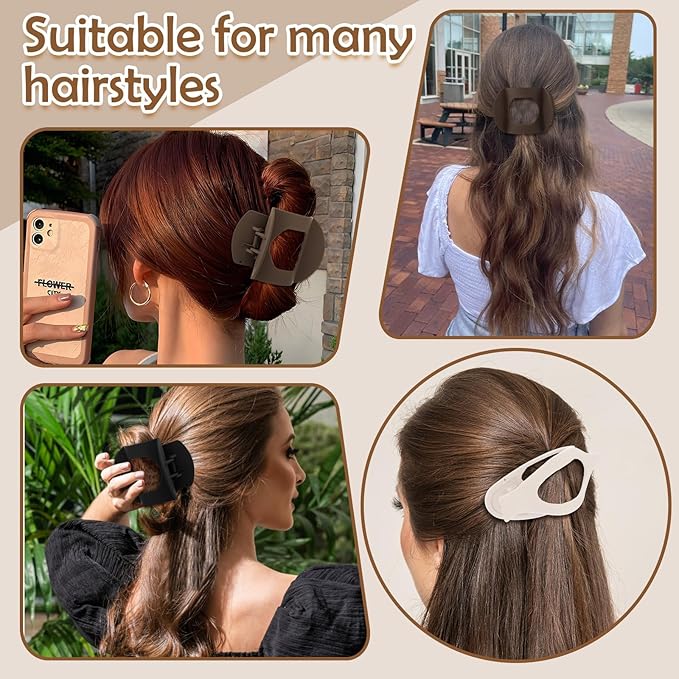8 Pcs French Flat Hair Clips for Women, 2 Styles Large Matte No Slip Strong Hold Flat Claw Clips for Thick Thin Hair (Neutral Color)