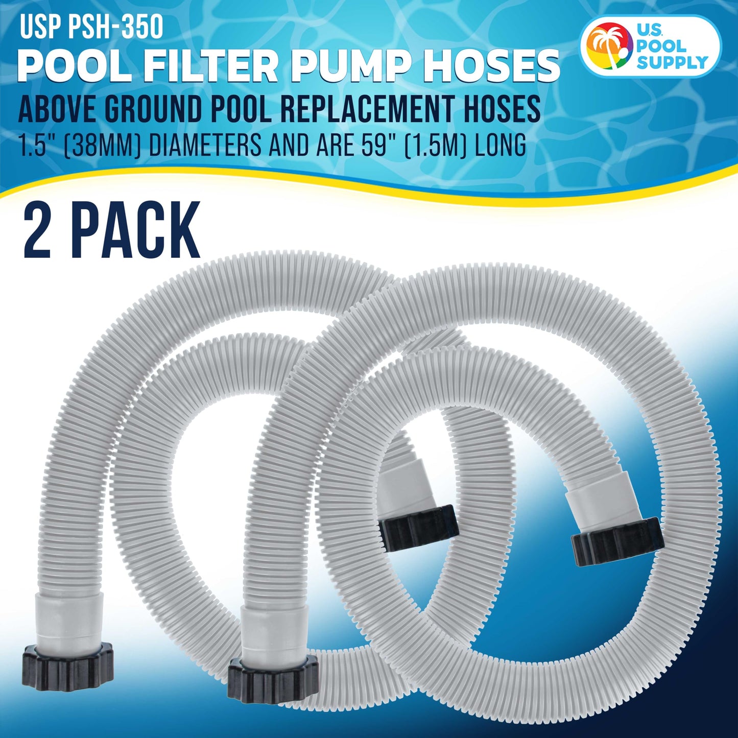 U.S. Pool Supply Above Ground Pool Hose Replacement 1.5" Diameter x 59" Long, Pack of 2 - Compatible with Intex 29060E, Pool Filter Pump Hoses, Sand Filters, Saltwater Systems with 1,500 to 2,500 GPH