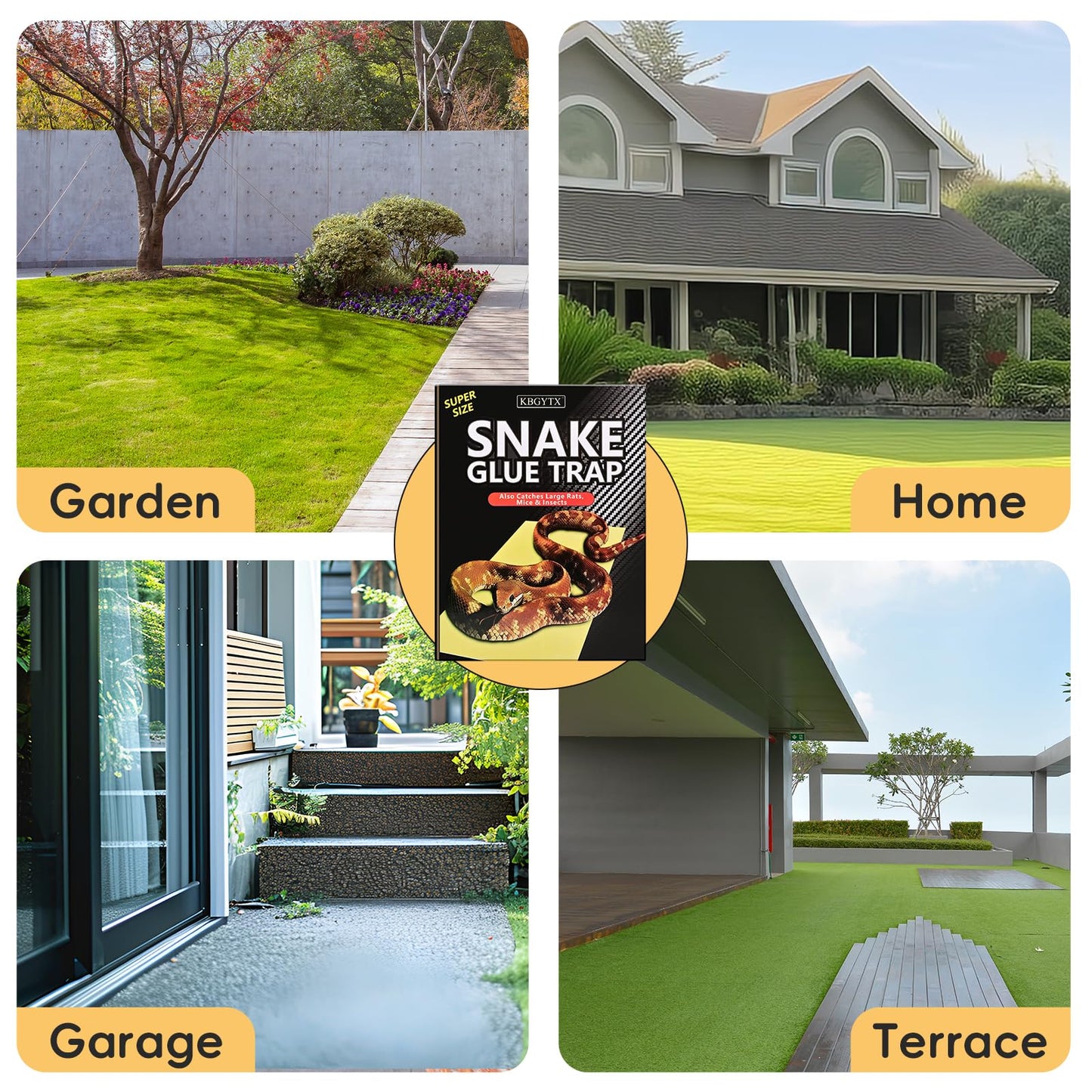 4 Pack 10" x 16" Large Snake Glue Traps with Enhanced Stickiness, Snake Rat Sticky Pad Board for House Indoor Outdoor, Sticky Glue Traps for Snakes, Mice, Rats, Easy to Set