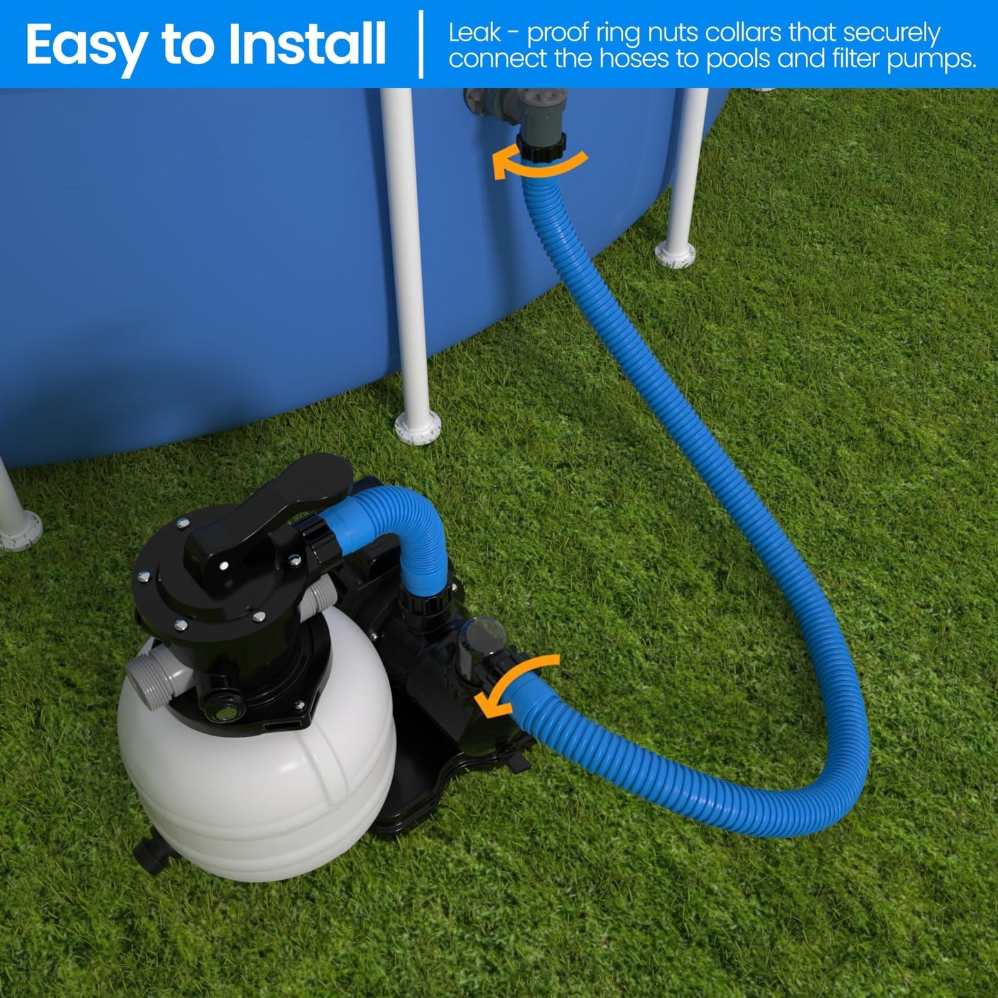 1.5" x 40" Pool Hose Replacement, Pack of 2 - Compatible with Above Ground Pools Filter Pump Hoses, Sand Filters, Saltwater Systems (1,500-2,500 GPH), Blue