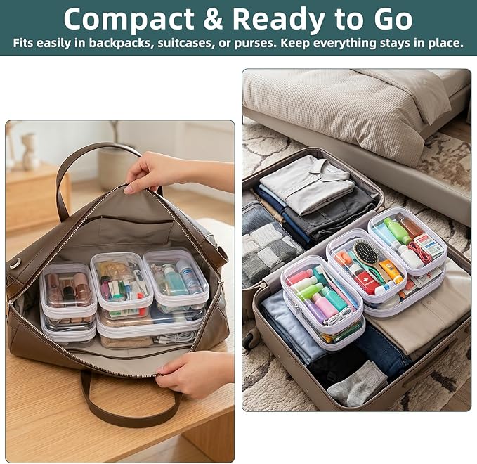 Clear Hard Shell Zipper Cases (5 Packs), Plastic Hard Sided Zippers Pouches Clear Hardshell Pencil Case For Storage, Diaper Bag Organizer Bliss Bins 4*Small/1*Medium