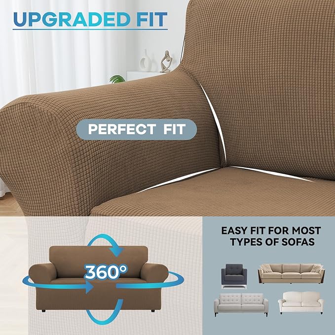LURKA Stretch Loveseat Sofa Slipcovers 1 Piece Couch Covers for Sofa Furniture Protector Full Sofa Covers with Elastic Bottom for Kids and Dog (Camel, Medium)