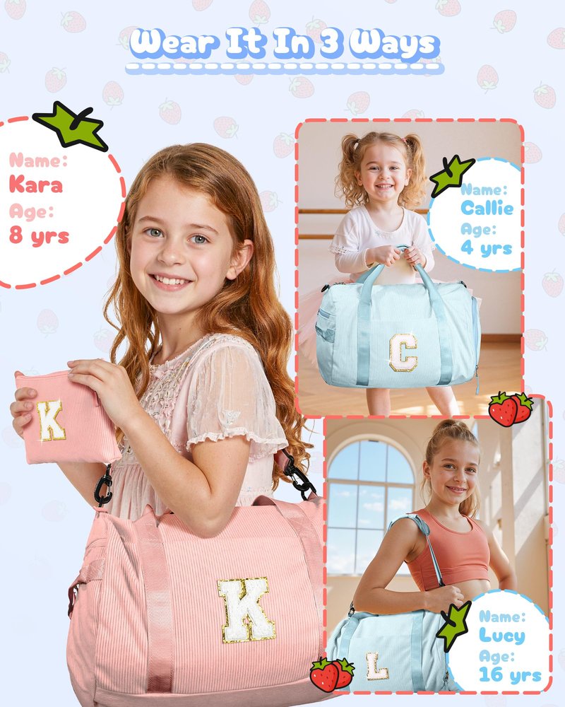 Vogewood 6 Year Old Daughter Birthday Gift Ideas, Girls Gym Bag, Kids Personalized Dance Bags with Shoe Compartment, Customized Travel Duffle with Toiletry Bag, Preppy Stuff for Tween (Letter O)