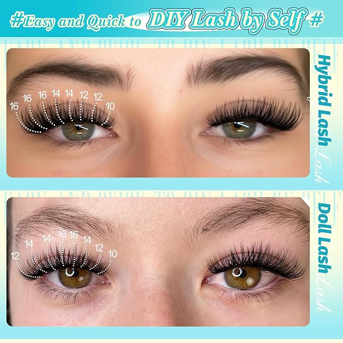Yawamica Lash Extension Kit Wispy Lash Clusters Kit 10-16mm Eyelash Extension Kit C Curly Eyelash Clusters 228pcs Individual Lashes with Waterproof Lash Bond and Seal Lash Tweezers for Hybrid Look