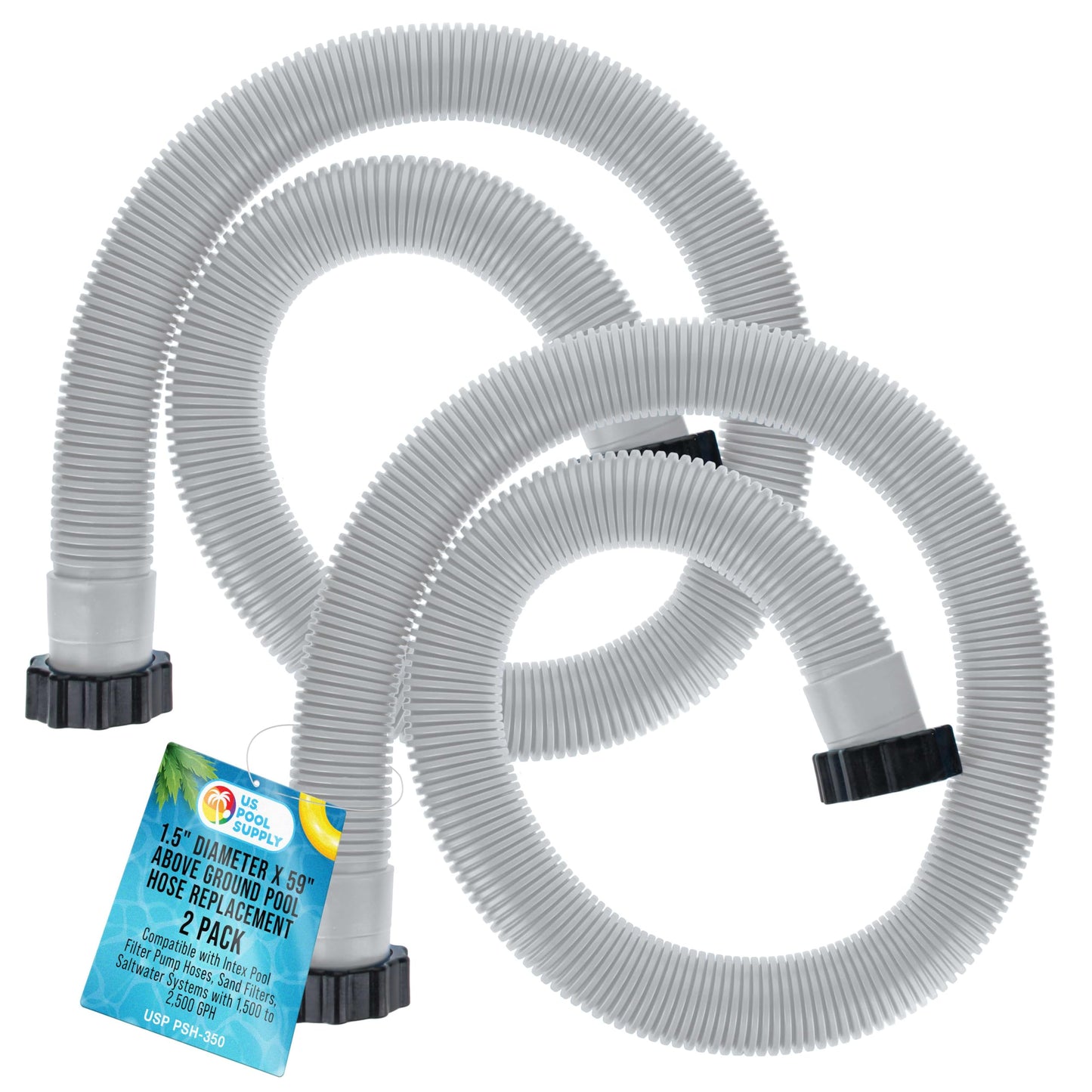 U.S. Pool Supply Above Ground Pool Hose Replacement 1.5" Diameter x 59" Long, Pack of 2 - Compatible with Intex 29060E, Pool Filter Pump Hoses, Sand Filters, Saltwater Systems with 1,500 to 2,500 GPH