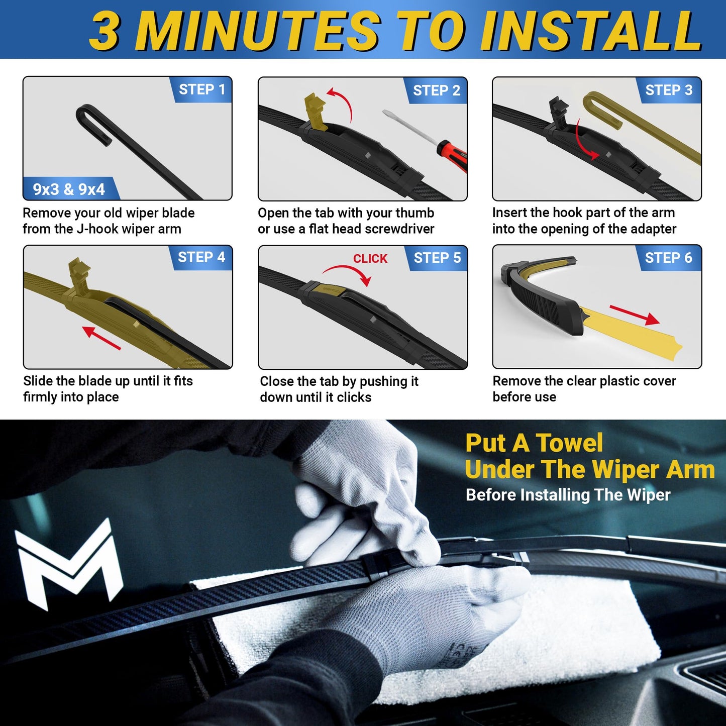 Premium Silicone Carbon Fiber Windshield Wiper Blades 24" & 17" - Patented All-Season, Quiet & Smooth Streak-Free Clean Wipe, OEM Quality, Front Automotive Replacement Wipers for Car & Truck (2 Pack)