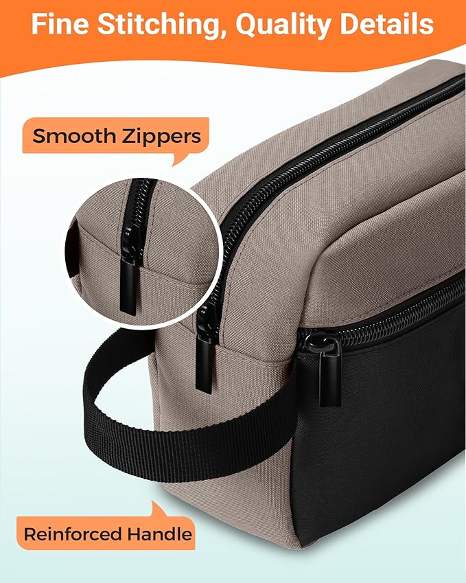 Elviros Travel Toiletry Bag for Men Hanging Toiletries Dopp Kit Small Bathroom Hygiene Tool and Medicine bag for Traveling Essential Shaving Pouch,Gifts for Women(Khaki&Black)