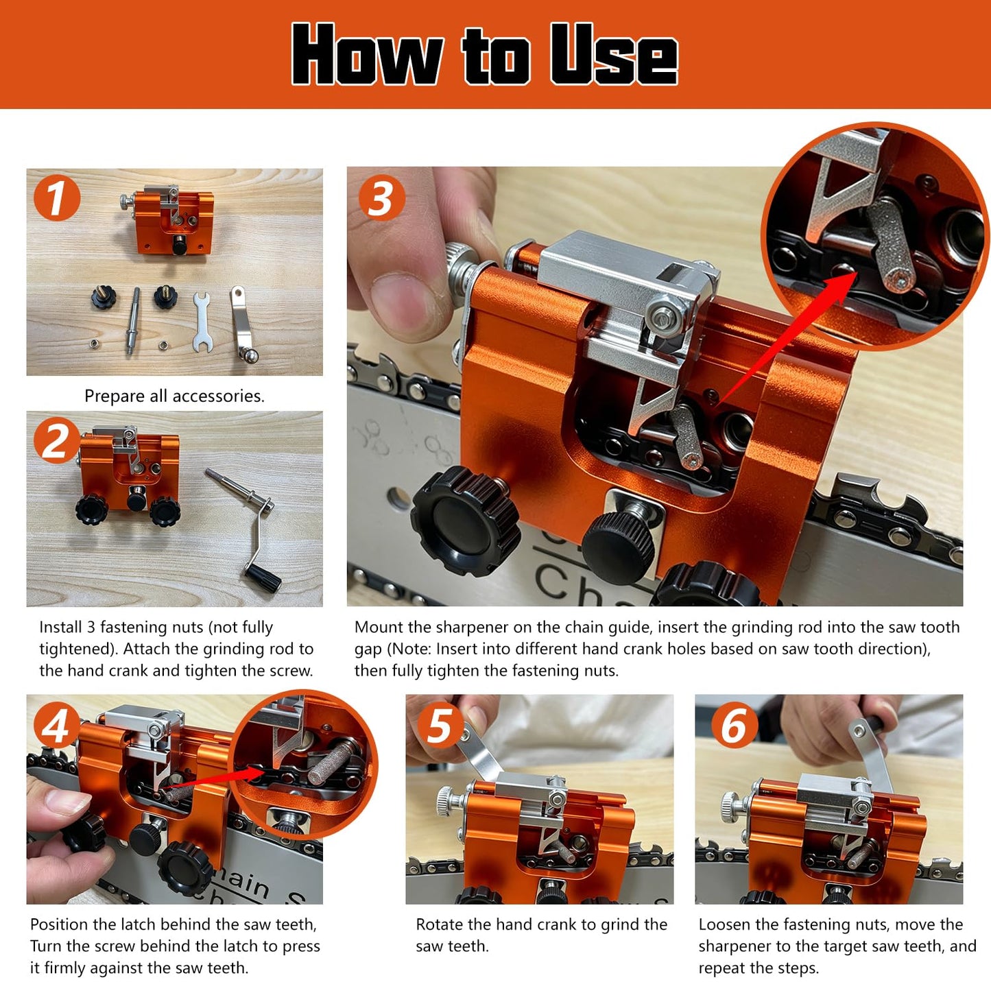QTG Manual Chainsaw Sharpener,Chain Sharpener,Chain Saw Sharpener Portable Hand Crank Chain Sharpening Tool with Durable Clamp - Easy to Use & Accurate Chain Grinder Set for All Standard Chainsaws