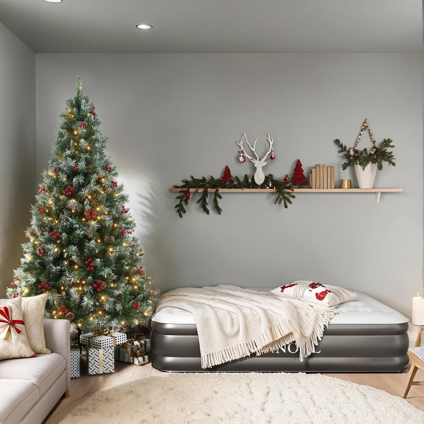 SENNOUL Prelit Christmas Tree with Lights 6ft - Premium Artificial Christmas Tree, with 874 Branch Tips and 250 Warm Lightsm, Support Automatique, Easy Assembly,Perfect Choice for Xmas Decorations