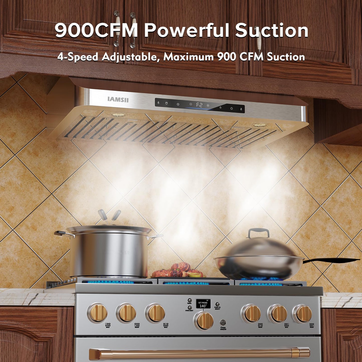 Under Cabinet Range Hood 36 Inch,900 CFM Stainless Steel Kitchen Stove Vent Hood with 4 Speed Exhaust Fan Gesture Sensing/Touch/Remote Control