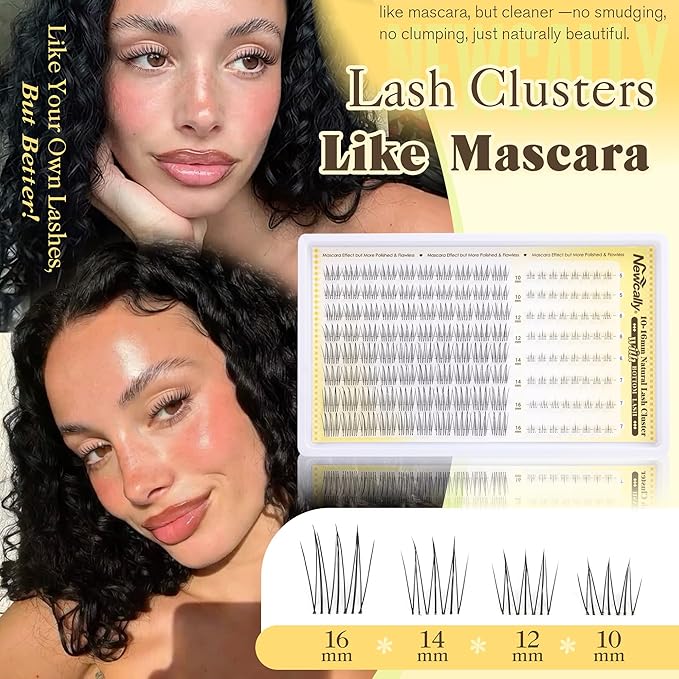 Natural Lash Clusters with Bottom Lashes Invisible Band Eyelash Clusters Like Mascara DIY Lash Extension C-curly 10-16MM Cluster Eyelash Extensions Wispy Individual Lashes by Newcally
