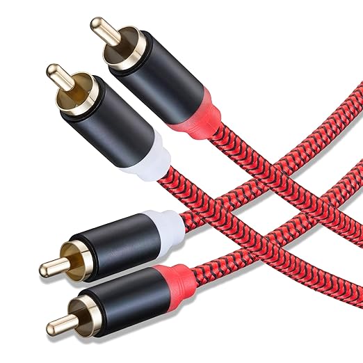RCA Cable 15Ft,2Rca Male to 2-Rca Male Audio Stereo Subwoofer Cable [Hi-Fi Sound] Nylon-Braided Auxiliary Audio Cord for Home Theater, HDTV, Amplifiers, Hi-Fi Systems,Speakers and etc(15Ft/5M)