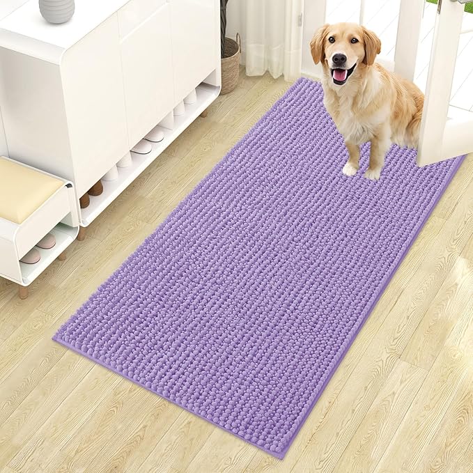 OLANLY Dog Door Mat for Muddy Paws 44x24, Ultra Absorbent Chenille Mud Doormat, Non-Slip Washable and Dirt Trapping Doormat for Indoor Entryway, Quick-Dry Indoor Pet Bed Mats for Dogs, Lavender