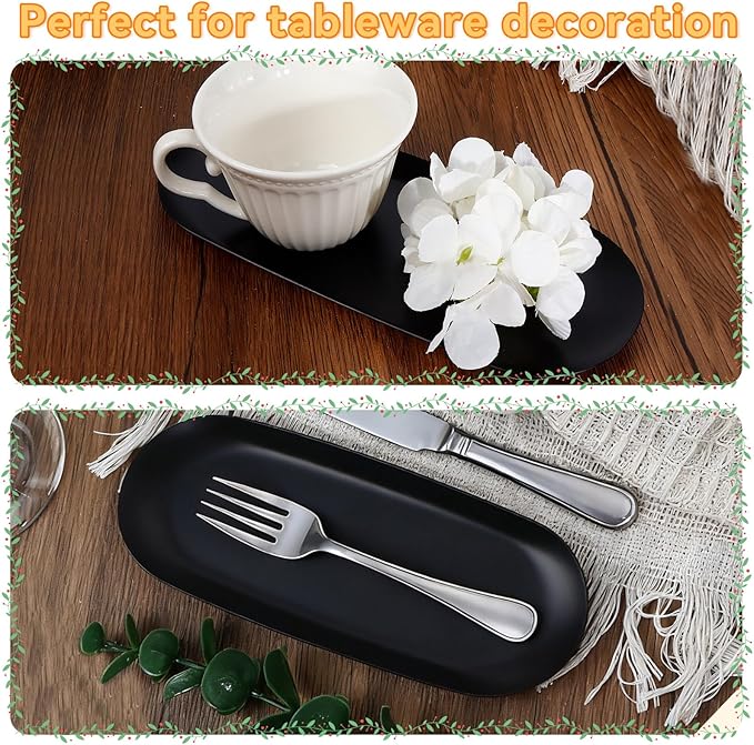 2PACK Black Decorative Tray,Oval Stainless Steel Trays, Decorative Tray for Jewelry Dish Cosmetics Organizer Bathroom Clutter Serving Platter (Black, 9 in)
