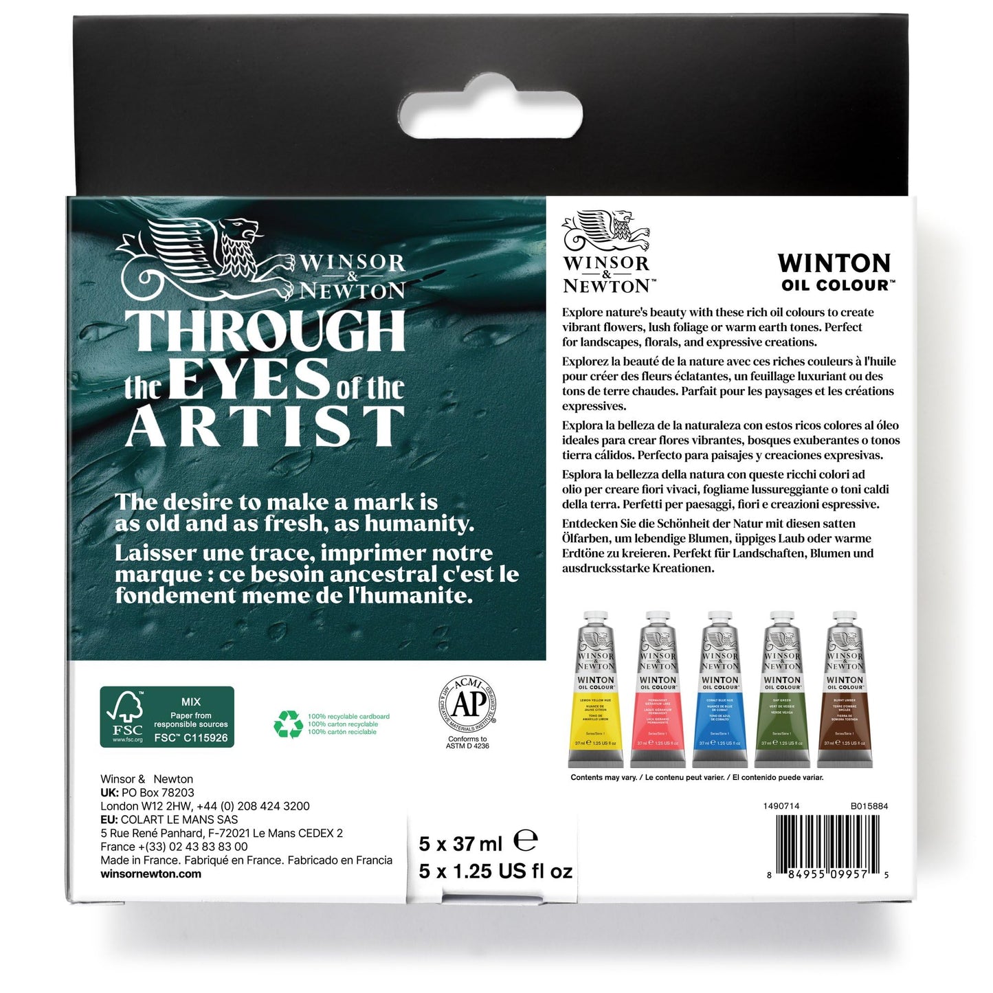 Winsor & Newton Winton Oil Color Paint Set, Botanicals, 5 x 37ml Tubes