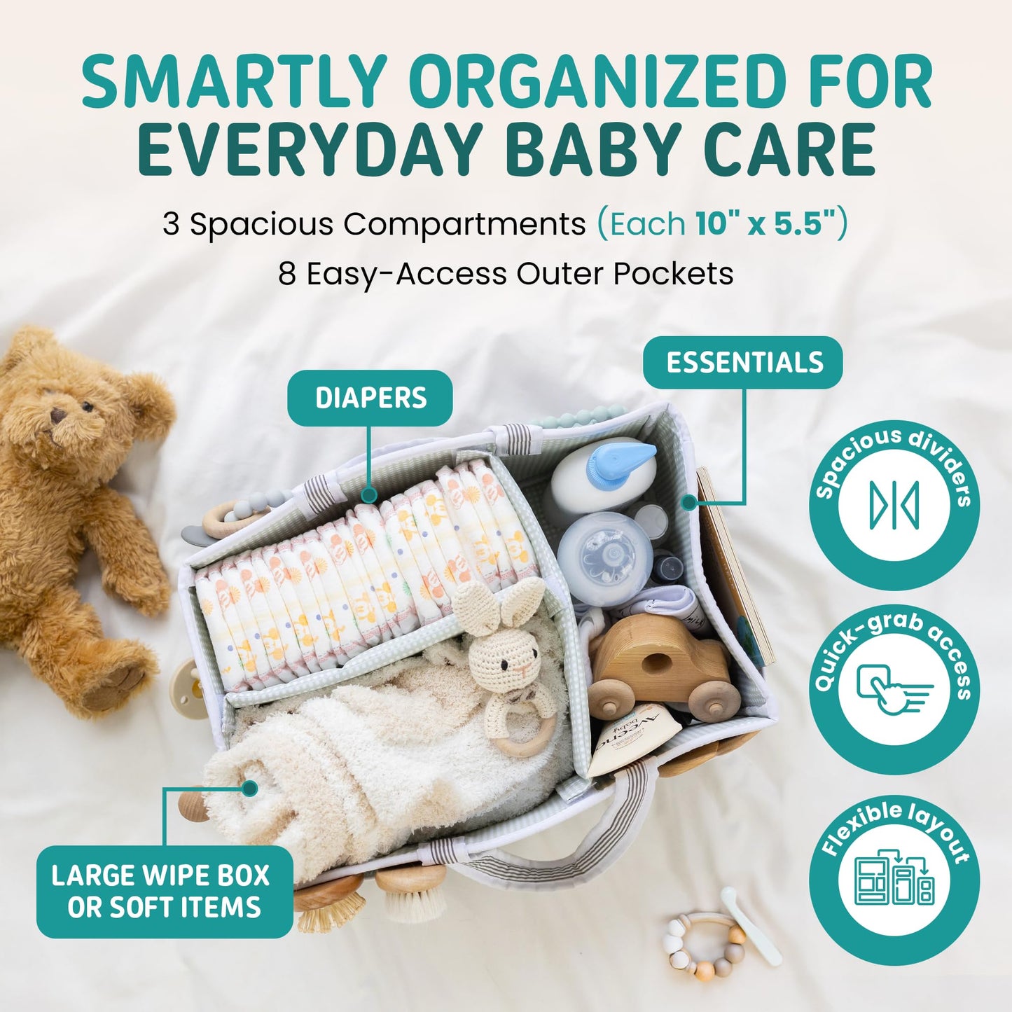 Lily Miles Baby Diaper Caddy Organizer - Large Tote Bag for Newborn essentials Boy or Girl - Baby Shower Basket - Nursery Must Haves - Registry Favorites - Newborn Caddie Car Organizer