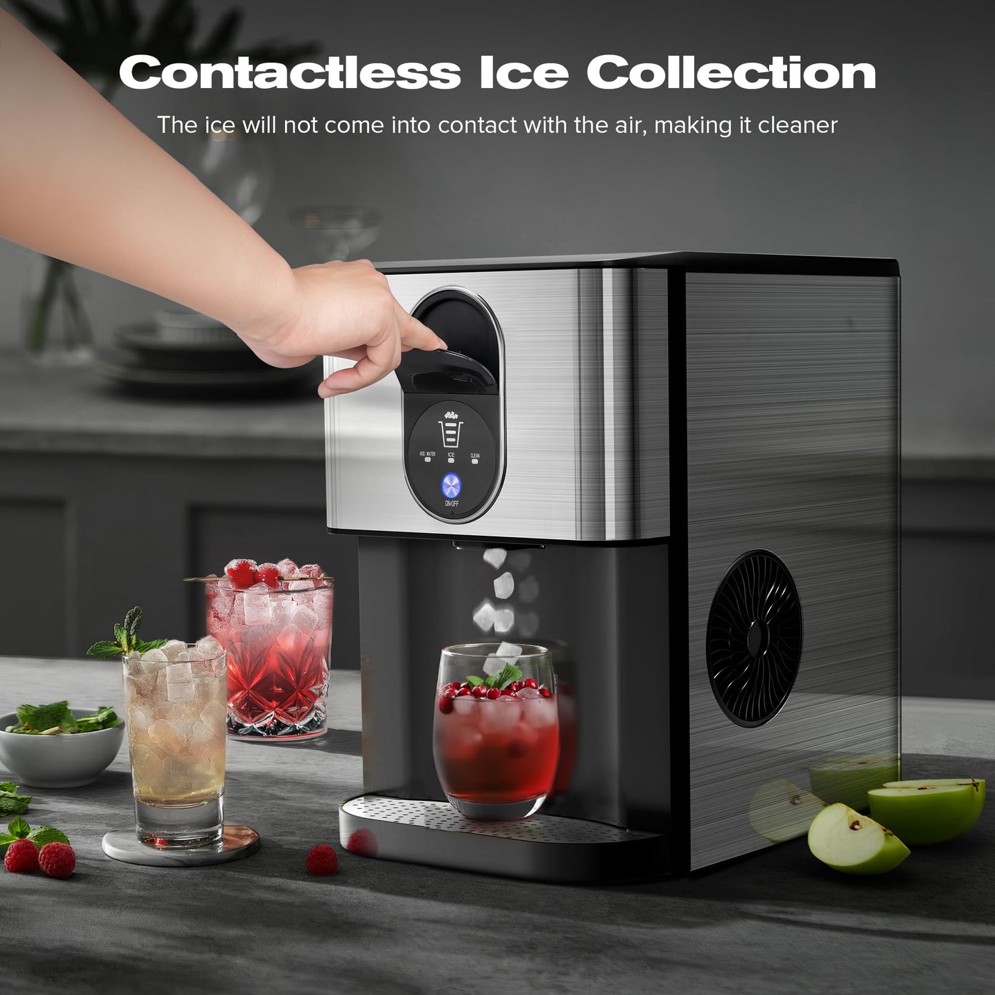 Kismile Countertop Nugget Ice Maker, 44lbs/24H Soft Chewable Pebble Ice Machine with Self-Cleaning and One-Click Operation, Compact Pellet Ice Maker for Home & Kitchen (Silver)