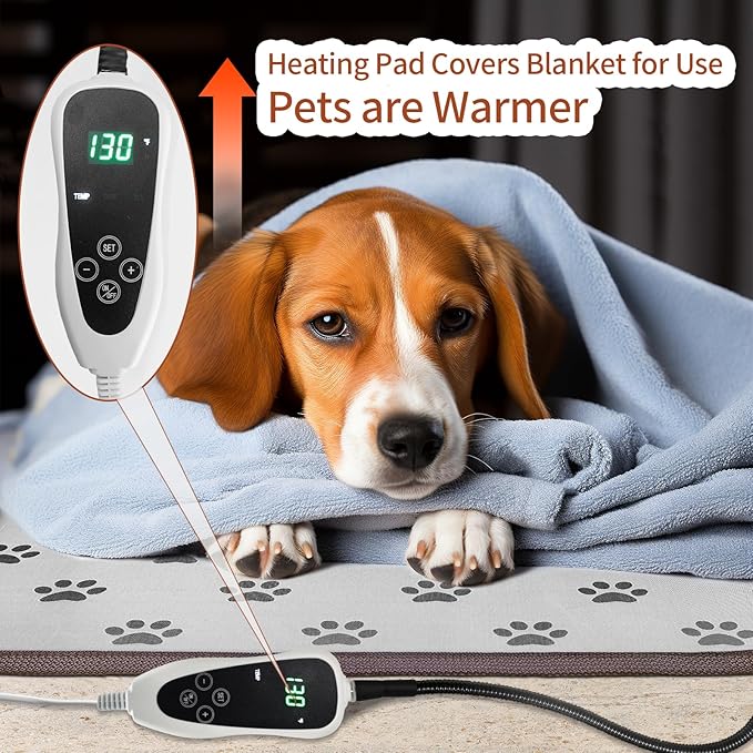 Large Dog Heating Pad 34x21in with Smart Thermostat Switch and Power Line Protection Tube,Obtained MET and UL Dual Certification,Waterproof Pet Heating pad, Suitable for Dogs of All Ages