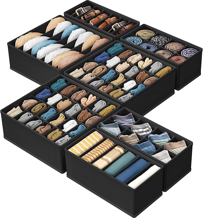 Simple Houseware Closet Underwear Organizer Drawer Divider Assorted 7 Pieces, Black