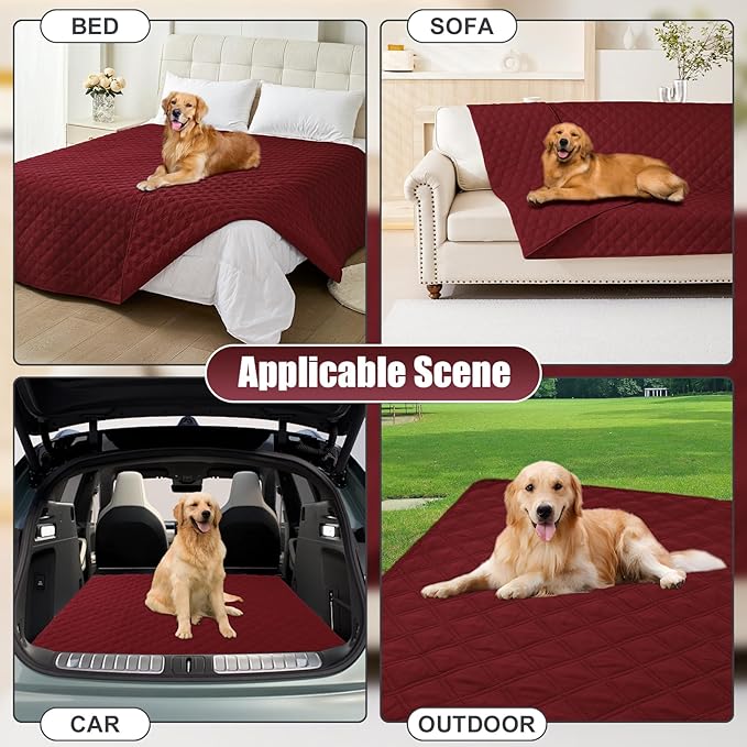 Smiry Waterproof Dog Bed Cover Pet Blanket, Soft Washable Dog Blanket for Furniture Bed Couch Sofa Reversible, Checkered (30"x70", Wine Red/Wine Red)