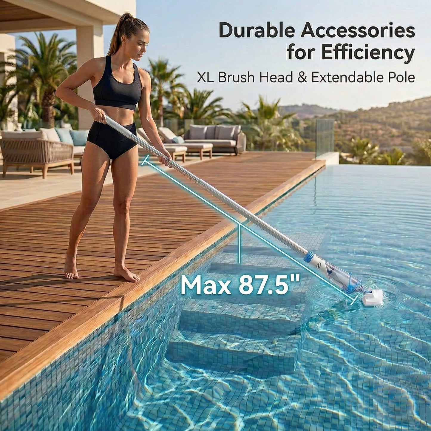 Consciot Pool Vacuum for Above Ground Pool & Inground Pool, Rechargeable Handheld Cleaner with Telescopic Pole,18.5 GPM Suction, 13.4" Head, 60-Min Runtime, for Spa & Hot Tub