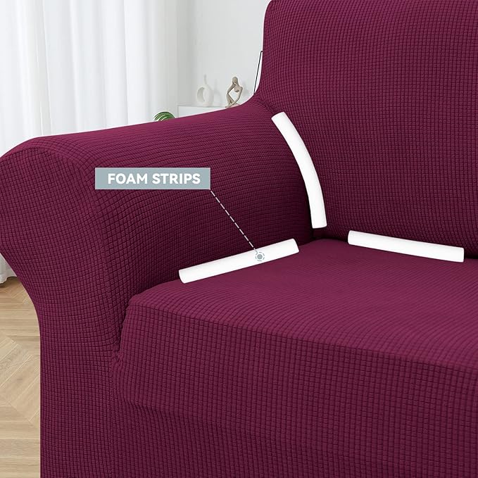 LURKA Stretch Oversized Sofa Slipcovers 1 Piece Couch Covers for 3 Cushion Couch Sofa Furniture Protector Full Sofa Covers with Elastic Bottom for Kids and Pet (X-Large, Wine)