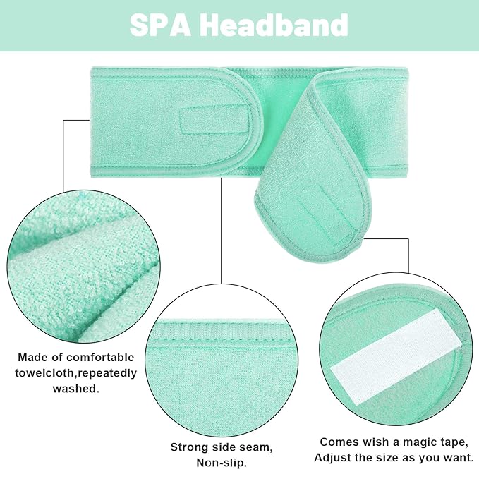 Whaline 4 PCS Spa Headband, Make up Hair Band, Stretch Terry Cloth Headband for Sport Yoga Shower (Mint Green)