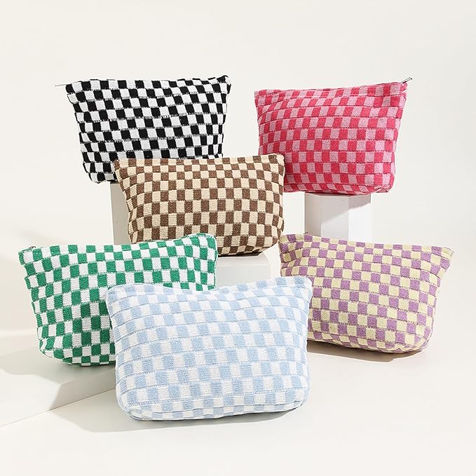 Cosmetic Bags for Women - Corduroy Cosmetic Bag Aesthetic Women Handbags Purses Smile Dots Makeup Organizer Storage Makeup Bag Girls Case Bags (Q-Checkered Light green)