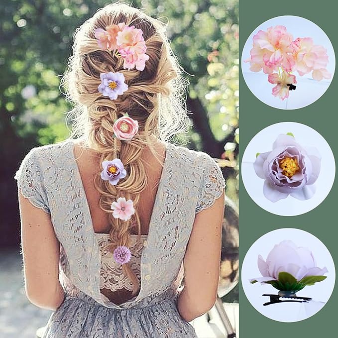 18 PCS Flower Hair Clip Women Purple Floral Hair Barrettes Girls Homecoming Dance Rose Bride Barre Hair Accessories Wedding